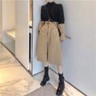 Colorblock Long Jacket With Belt