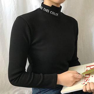 Mock-turtleneck Lettering Long-sleeve T-shirt