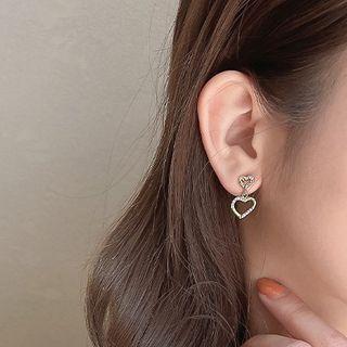 Heart Drop Earring 01 - 1 Pair - Silver Stud - Gold - One Size
