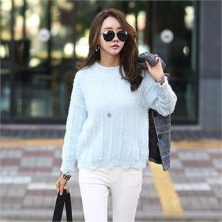 Round-neck Distressed-hem Sweater
