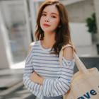 3/4-sleeve Cutout Striped Top