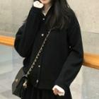 Lace-hem Knit Jacket Black - One Size