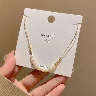 Faux Pearl Alloy Choker X863 - Gold & White - One Size