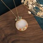 Faux Gemstone Pendant Alloy Necklace Cp142 - Gold & White - One Size