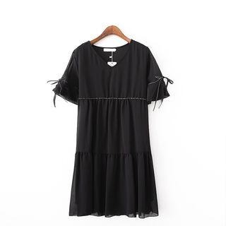 Short-sleeve Beaded Chiffon Dress