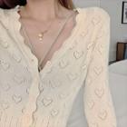 Scallop Trim Heart Pointelle Cropped Cardigan