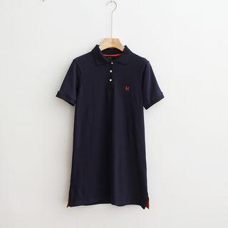 Letter Embroidered Short Sleeve Polo Shirtdress