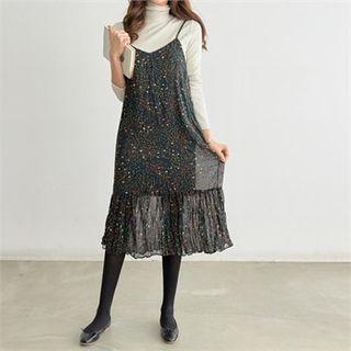 Spaghetti-strap Floral Midi Pinafore Dress