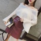 Set: Off Shoulder Blouse + A-line Faux Leather Skirt
