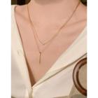 Metal-bar Faux-pearl Layered Necklace