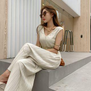 Sleeveless Crystal-pleat Jumpsuit