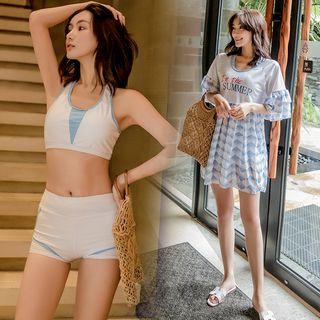 Set: Contrast Trim Swim Top + Bottom + Dress
