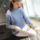 Color Panel Cuff Long Sleeve Sweater