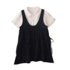 Plain Ruffle Button-up Blouse / Plain Drawstring A-line Dress