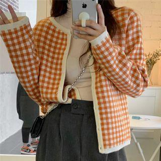 Long-sleeve T-shirt / Plaid Cardigan
