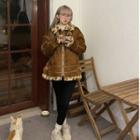 Leopard Panel Zipped Jacket Brown - One Size