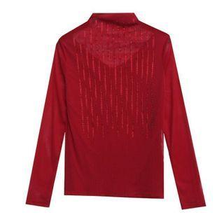 Rhinestone Long-sleeve Mock Neck Top