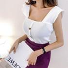 Cap-sleeve Button-down Knit Top
