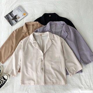 Plain Button 3/4-sleeve Blazer