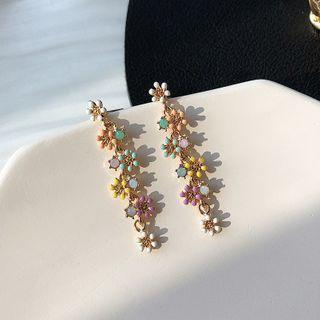 Glaze Flower Dangle Earring 1 Pair - Silver - One Size