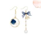 Non-matching Faux Pearl Mesh Bow Alloy Shell Dangle Earring