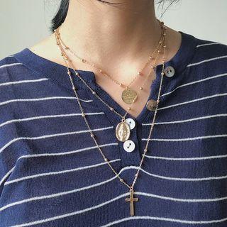 Cross & Coin Layered Necklace