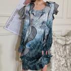 Long-sleeve Print Ruffled Sheath Dress
