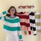 Long-sleeve Stripe Loose Fit Ribbed Knit Top