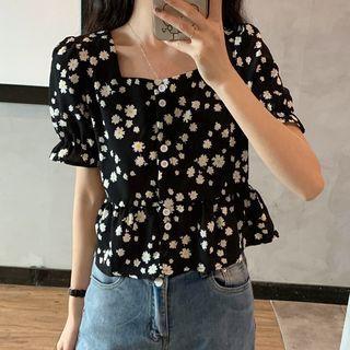 Flower Printed Short-sleeve Blouse