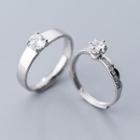 Couple Matching 925 Sterling Silver Rhinestone Ring 1 Pair - Silver - One Size