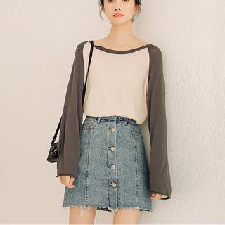 Long-sleeve Colored Panel T-shirt As Shown In Figure - One Size