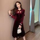 Long-sleeve Cutout-front Midi Dress