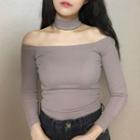Cut-out Turtleneck Long-sleeve T-shirt