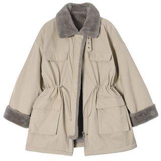 Drawstring-wast Fleece Lined Jacket