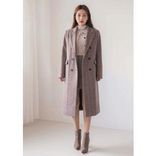 Wool Blend Double-breasted Herringbone Coat
