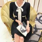 Tie-neck Flared Knit Dress