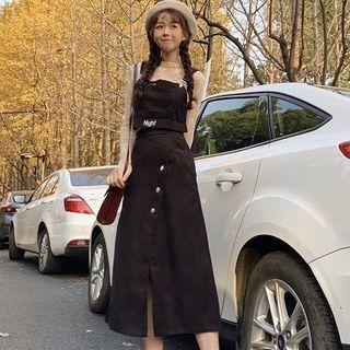 Long-sleeve Top / Vest / Midi Skirt / Set