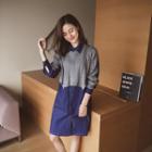 Mock Two Piece Cable Knit Panel Denim Shirtdress