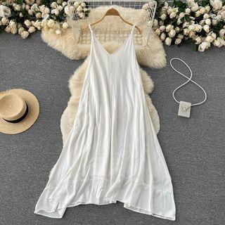 Suspender V-neck Plain A-line Dress