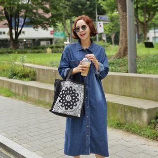 Washed Slit-side Denim Shirtdress