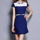 Color Panel Short Sleeve Collared Dress
