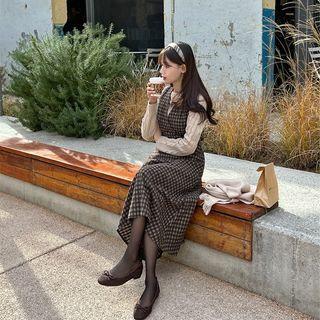 Tie-back Checked Long Overall Dress