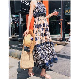 Spaghetti Strap Printed A-line Midi Dress