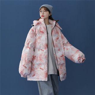 Bear Print Zip Padded Coat