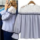 Lace Panel Striped Long-sleeve Blouse