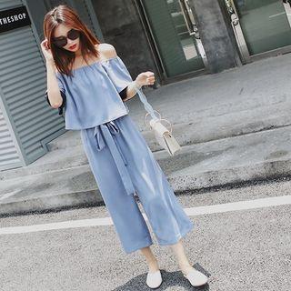Mock Two-piece Off-shoulder Ruffle Jumpsuit