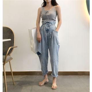 High-waist Denim Harem Pants