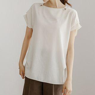 Tab-shoulder Slit-cuff Top