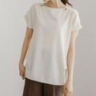 Tab-shoulder Slit-cuff Top