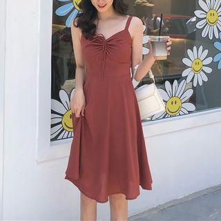 Spaghetti Strap A-line Dress Brick Red - One Size